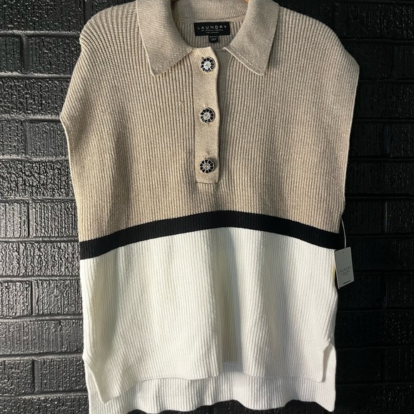 Laundry by Shelli Segal Women's Tan and White Button-Up Sweater - Picture 1 of 5